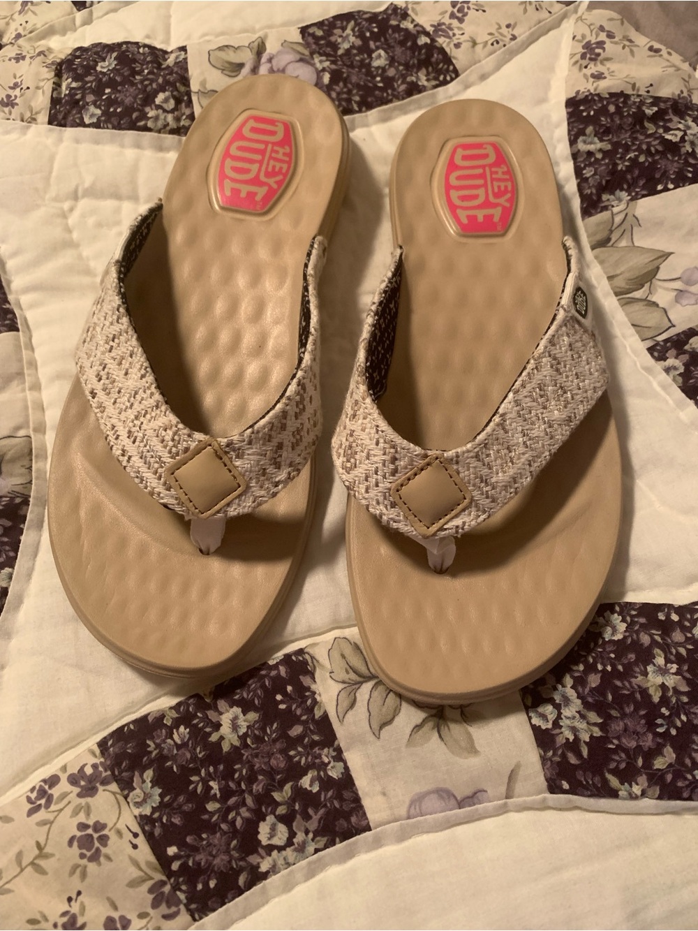 Hey Dude Women Beige Woven Thong Sandals